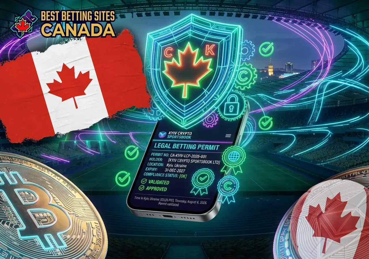 Legal status shield verifying licensed sports betting applications in Canada.